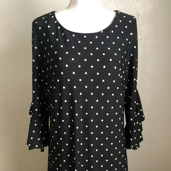 Sandra Darren Polka Dot Shift Dress with Floral Bottom 14 Black White Red - Picture 4 of 15